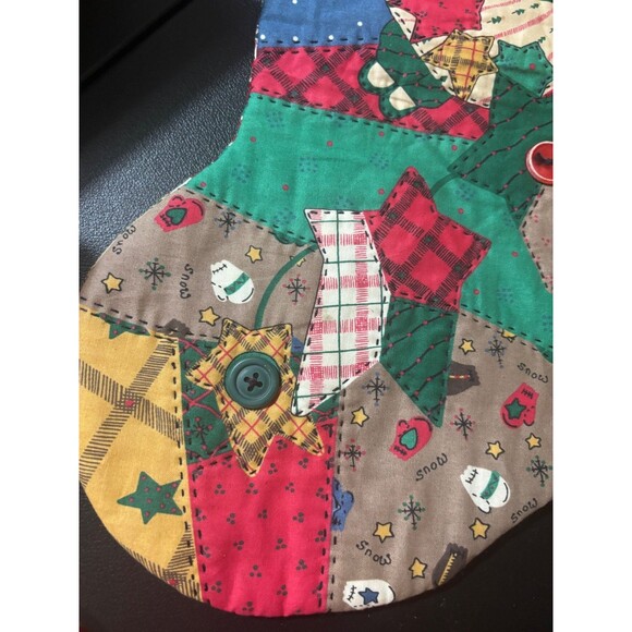 Handmade Christmas Stocking Patchwork Quilt Farmhouse Shabby 17" ANGEL BUTTONS - Picture 2 of 10